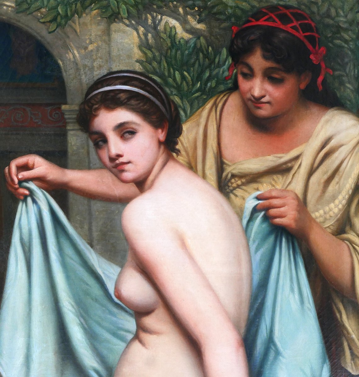 Edouard Jolin 1817-1892 Nude Woman Bathing, Roman Antiquity, Large Painting, Circa 1880-85-photo-3