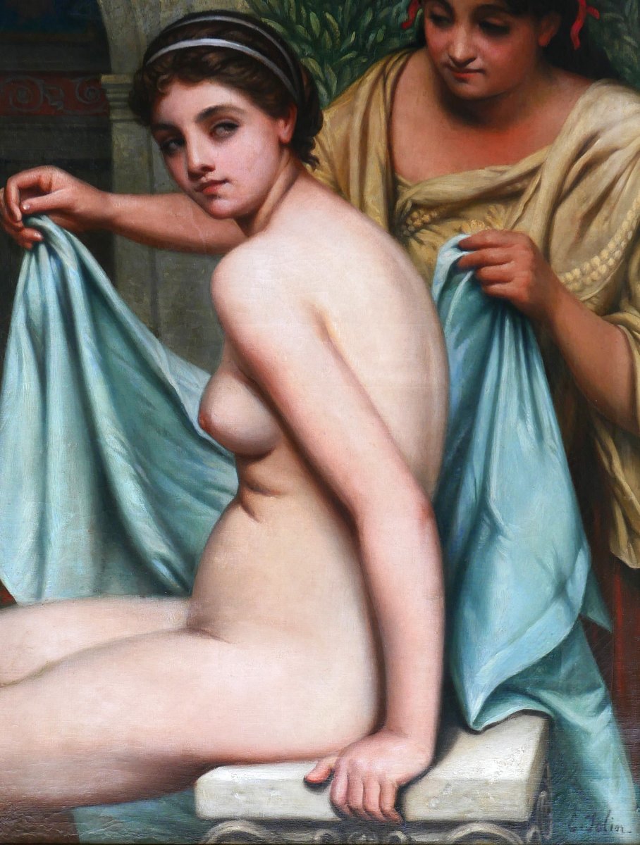 Edouard Jolin 1817-1892 Nude Woman Bathing, Roman Antiquity, Large Painting, Circa 1880-85-photo-4