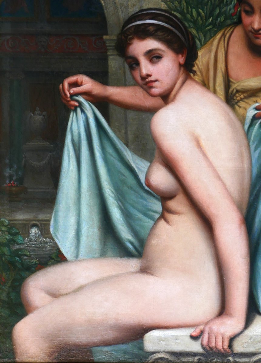 Edouard Jolin 1817-1892 Nude Woman Bathing, Roman Antiquity, Large Painting, Circa 1880-85-photo-5