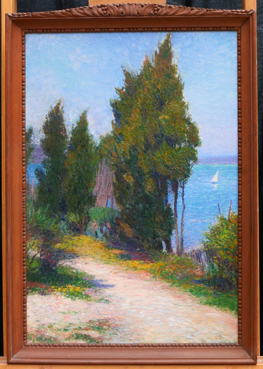 Jean DIFFRE 1864-1921 Paysage de Provence, tableau, 1913 impressionnisme Henri Martin-photo-2