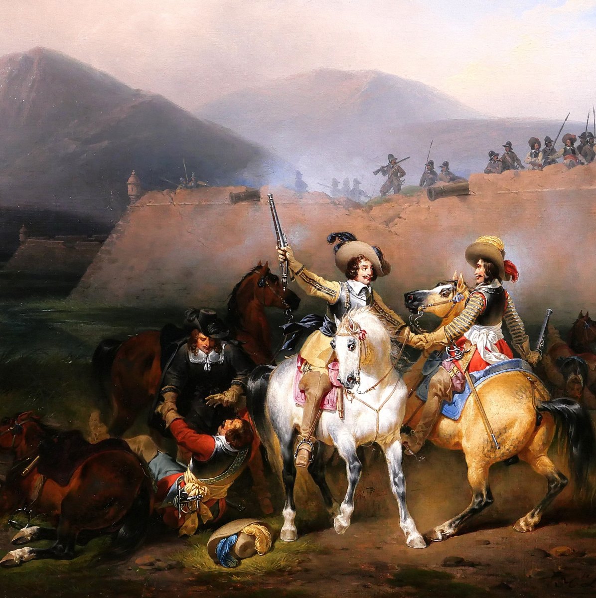 Hippolyte Lecomte 1781-1857 Cinq-Mars, le duel, tableau troubadour, 1832 cheval romantisme-photo-3
