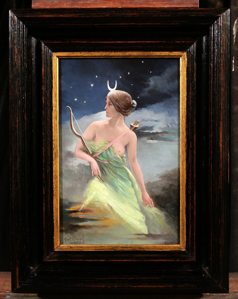 Albert Dremel 1864-? Diana The Huntress As An Allegory Of Night, Painting, 1898, Symbolism-photo-2