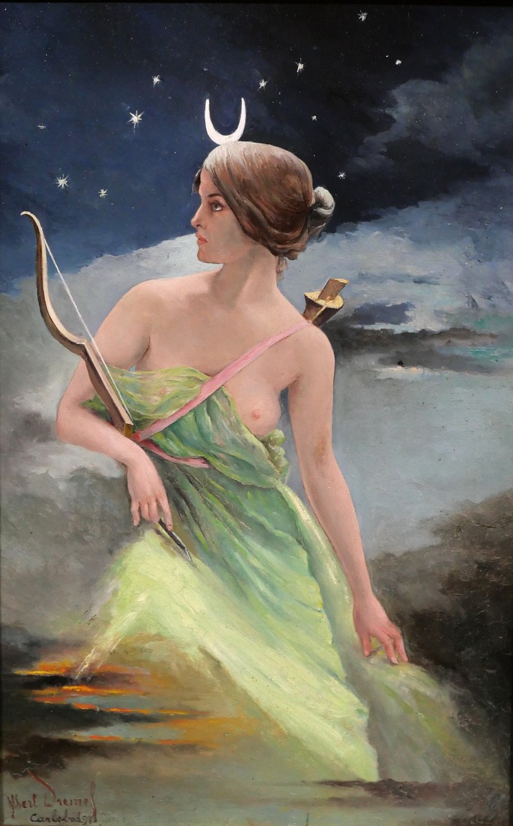 Albert Dremel 1864-? Diana The Huntress As An Allegory Of Night, Painting, 1898, Symbolism