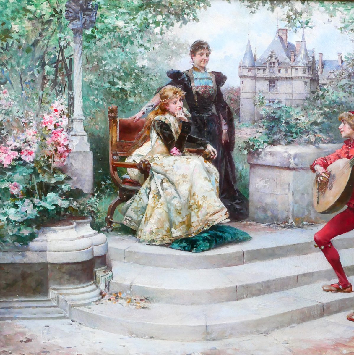Ludovico Marchetti 1853-1909 Song Of Yesterday Painting 1892 Azay-le-rideau Theorbo Music-photo-3