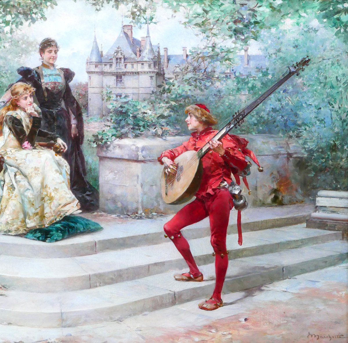 Ludovico Marchetti 1853-1909 Song Of Yesterday Painting 1892 Azay-le-rideau Theorbo Music-photo-4