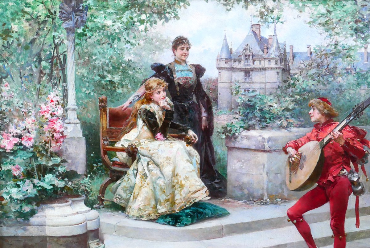 Ludovico Marchetti 1853-1909 Song Of Yesterday Painting 1892 Azay-le-rideau Theorbo Music-photo-1
