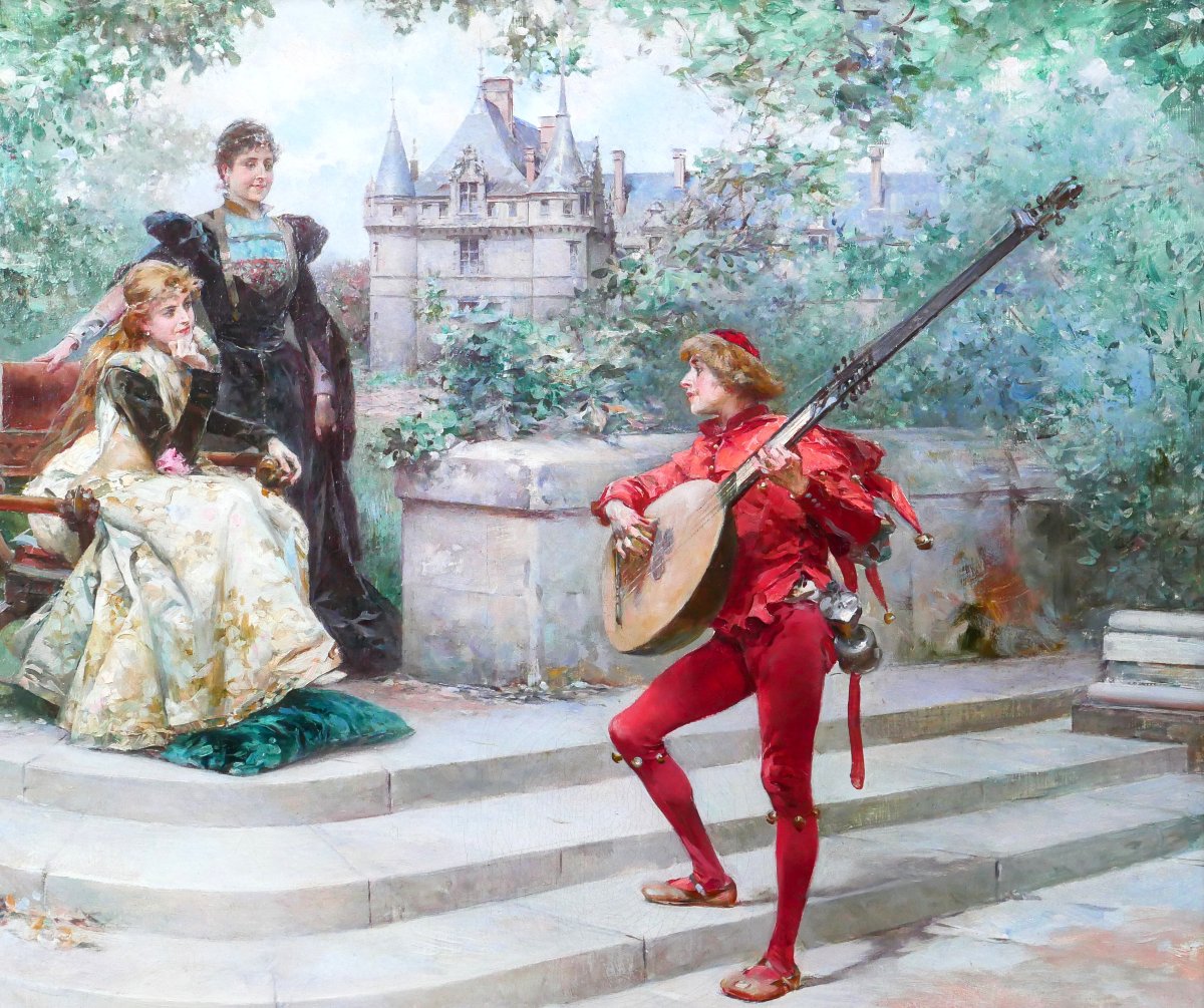 Ludovico Marchetti 1853-1909 Song Of Yesterday Painting 1892 Azay-le-rideau Theorbo Music-photo-2