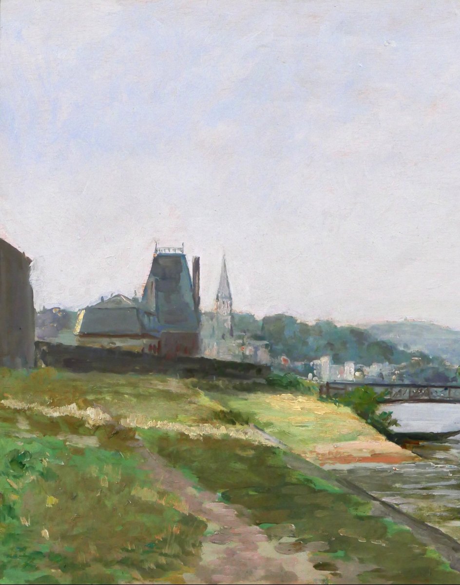 Victor Marais-milton 1872-1944 Sèvres, The Quays Of The Seine, View Of Saint-cloud, Landscape Painting-photo-3