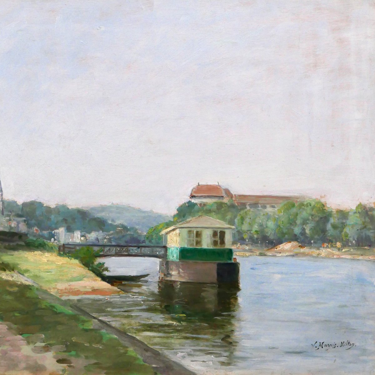 Victor Marais-milton 1872-1944 Sèvres, The Quays Of The Seine, View Of Saint-cloud, Landscape Painting-photo-4