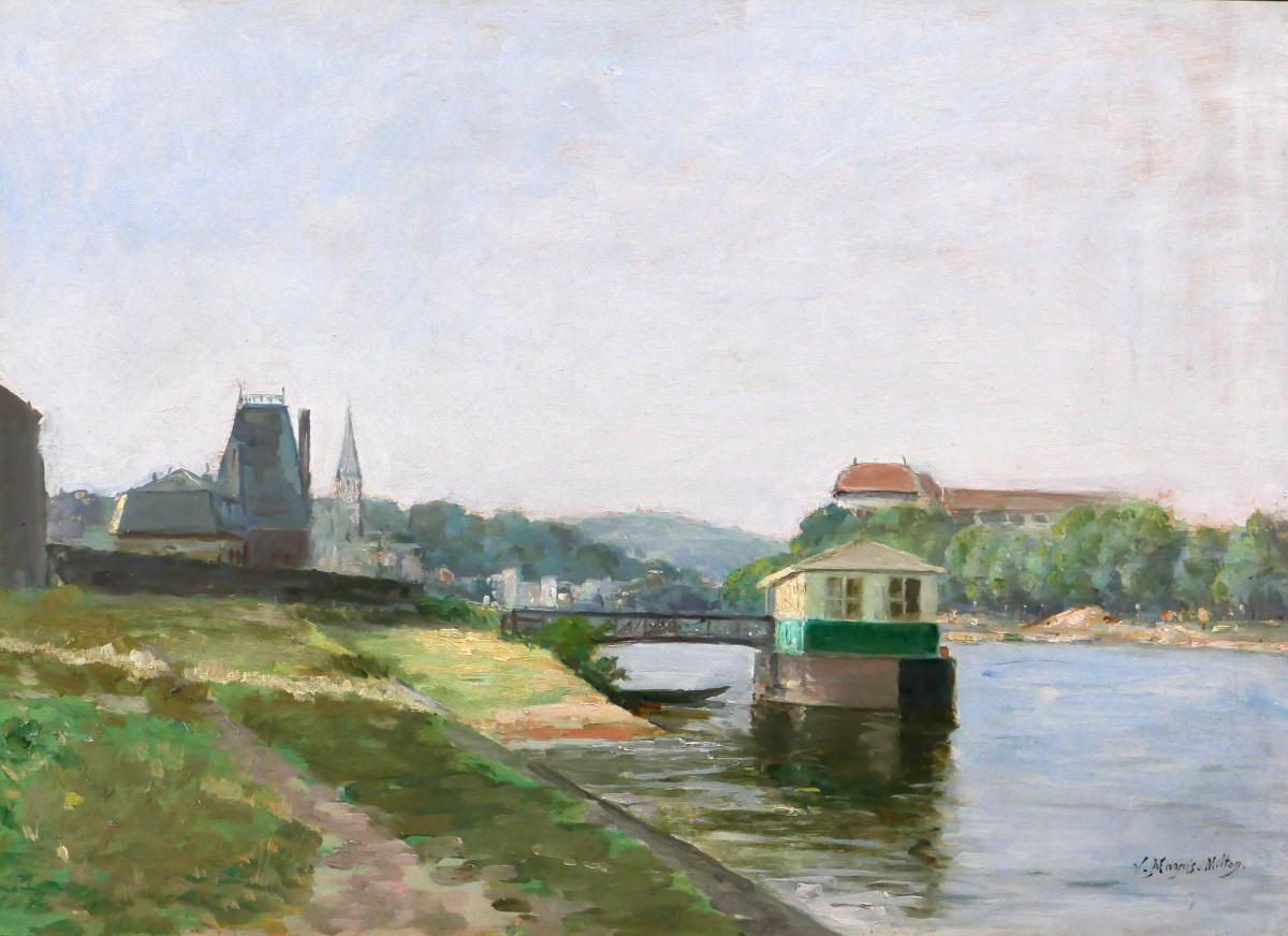 Victor Marais-milton 1872-1944 Sèvres, The Quays Of The Seine, View Of Saint-cloud, Landscape Painting-photo-2