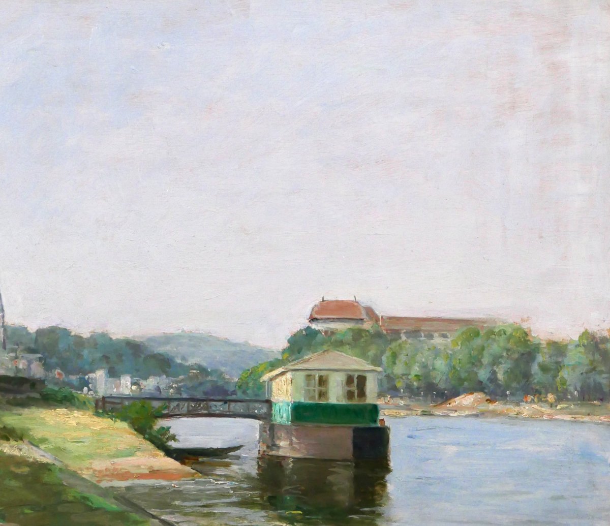 Victor Marais-milton 1872-1944 Sèvres, The Quays Of The Seine, View Of Saint-cloud, Landscape Painting-photo-2