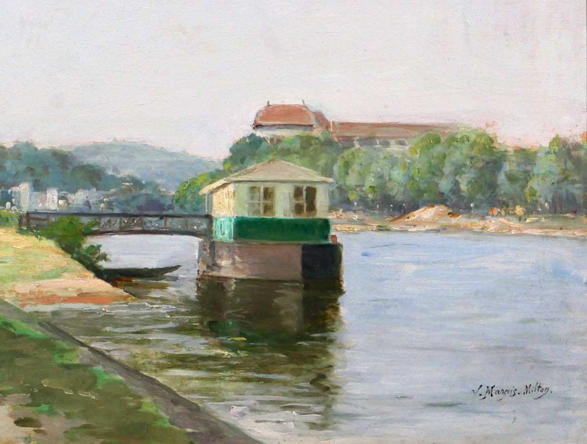 Victor Marais-milton 1872-1944 Sèvres, The Quays Of The Seine, View Of Saint-cloud, Landscape Painting-photo-3