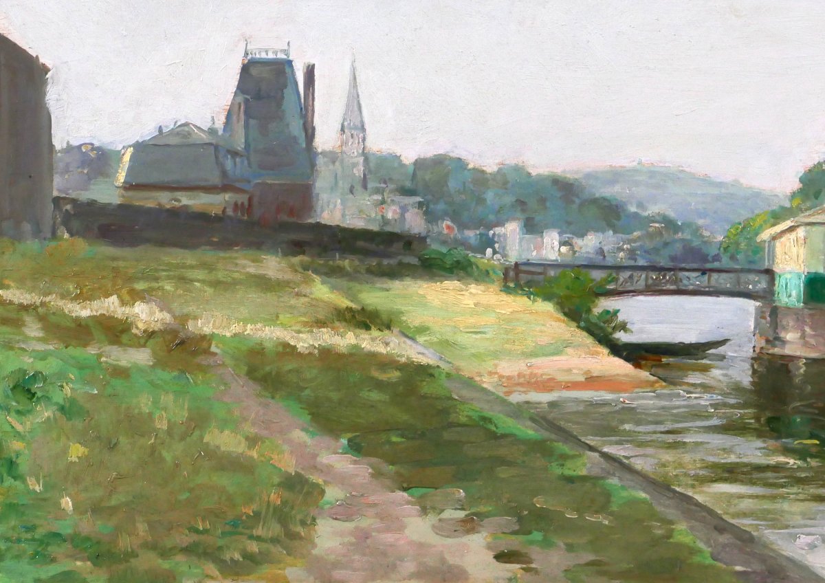 Victor Marais-milton 1872-1944 Sèvres, The Quays Of The Seine, View Of Saint-cloud, Landscape Painting-photo-4