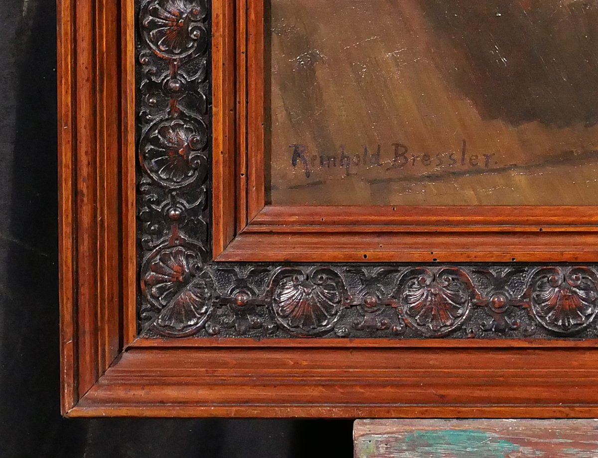 Reinhold Bressler 1868-1945 Netherlands, Couple Talking, Light Effect, Painting, Circa 1900-photo-4