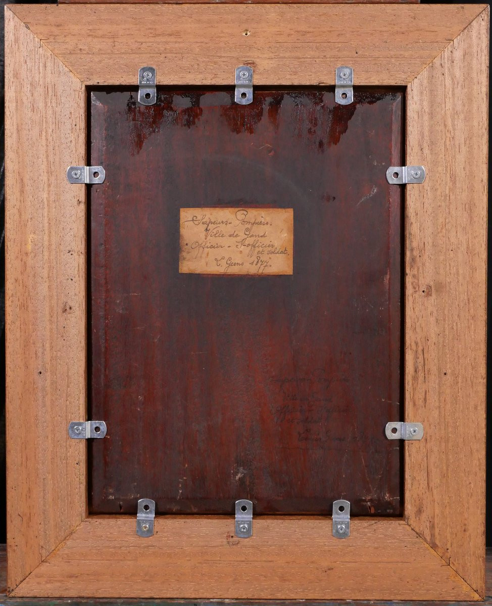 Louis Geens 1835-1906 Firefighters In Ghent, Belgium Painting 1877 Firefighter Soldier Fire-photo-6