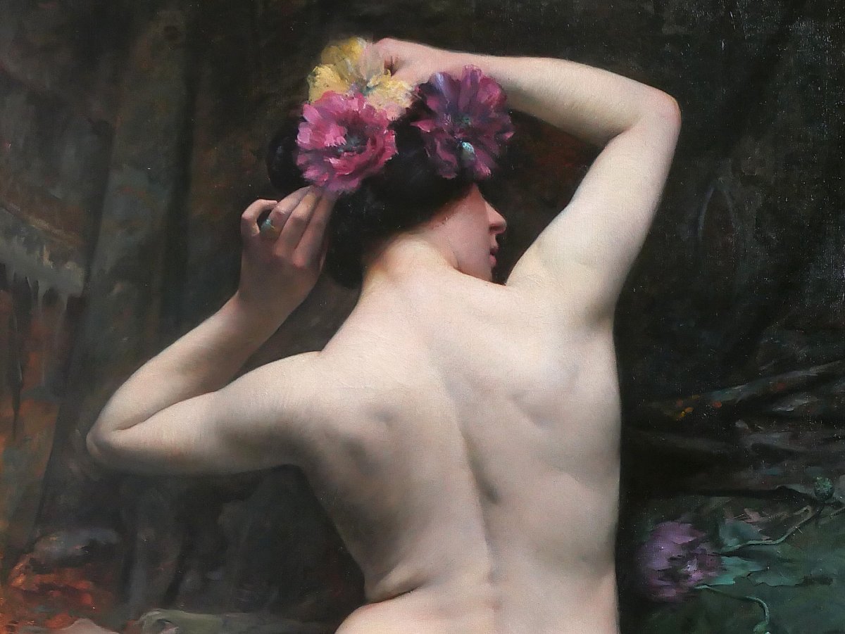Léon Tirode 1873-1953 After The Bath, Nude Woman, Large Painting, Salon 1898-photo-2