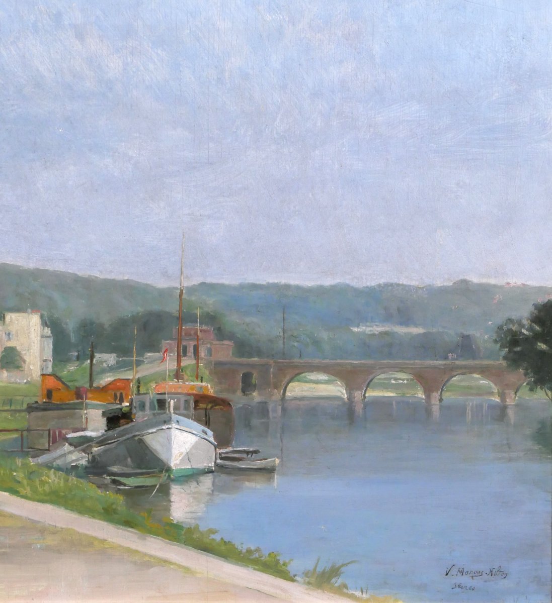 Victor Marais-Milton, 1872-1944 Le pont de Sèvres, tableau paysage Seine impressionnisme-photo-4