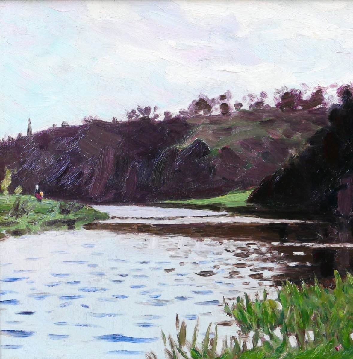 Alexandre Brun 1853-1941 River Landscape, Impressionist Painting Circa 1900-photo-3