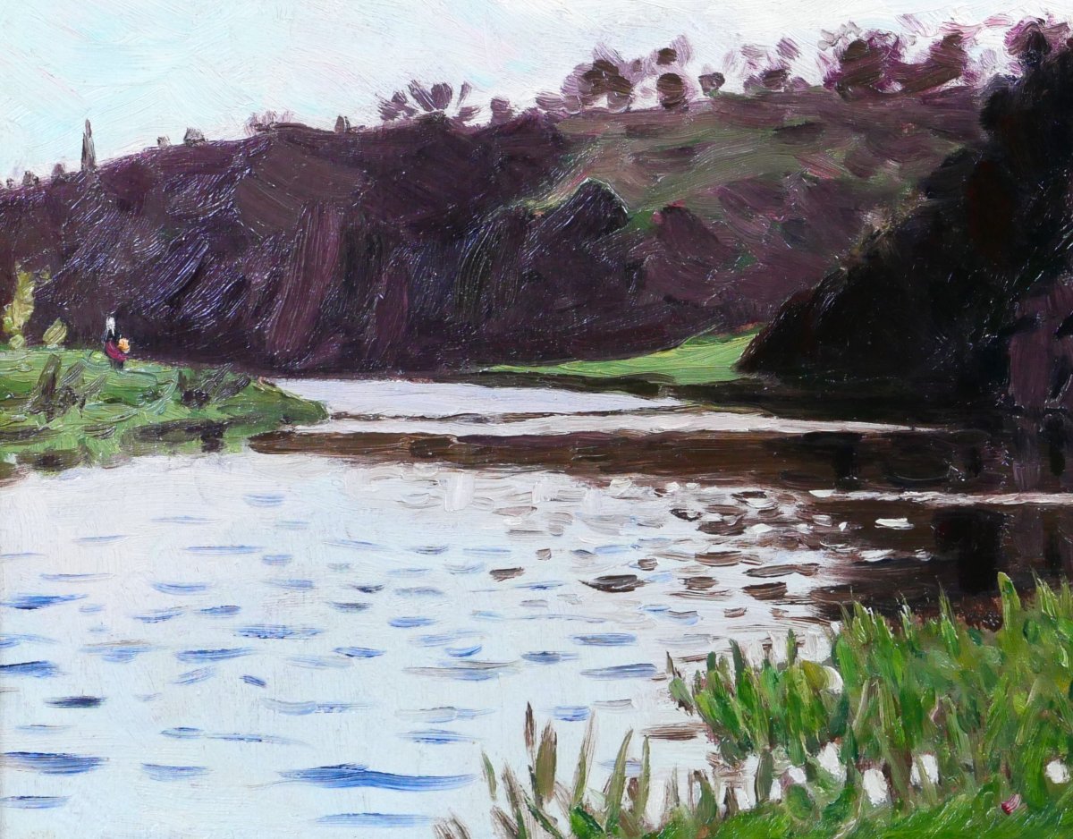 Alexandre Brun 1853-1941 River Landscape, Impressionist Painting Circa 1900-photo-4