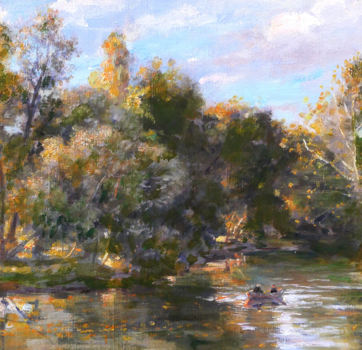 Impressionist School, 1900. River Landscape With Boat, Painting, Seine-maritime, Monet, Giverny-photo-1