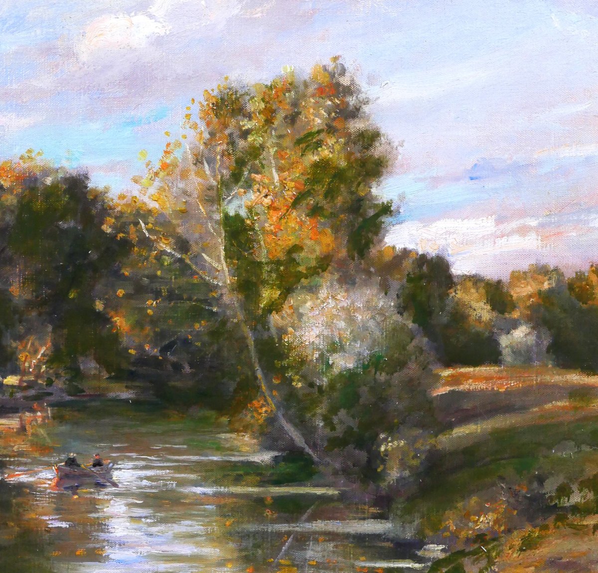 Impressionist School, 1900. River Landscape With Boat, Painting, Seine-maritime, Monet, Giverny-photo-2