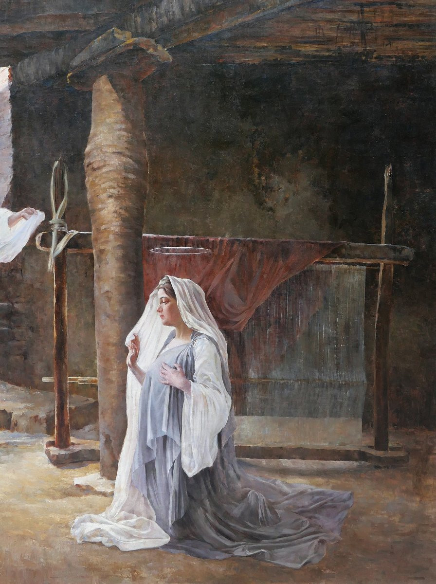 Léon Perrin 1860-1931 The Annunciation, Large Painting Salon 1891 Religious Virgin Church Chapel-photo-4