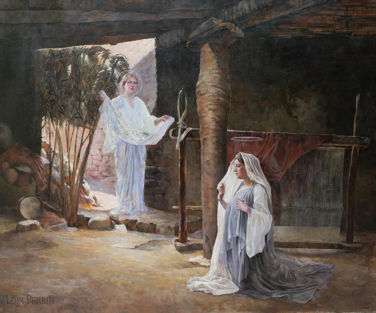 Léon Perrin 1860-1931 The Annunciation, Large Painting Salon 1891 Religious Virgin Church Chapel