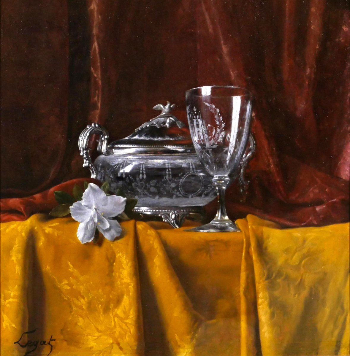 Léon Legat 1829-1892 Flower And Crystals, Painting, Salon 1875 Still Life Azalea Crystal-photo-4