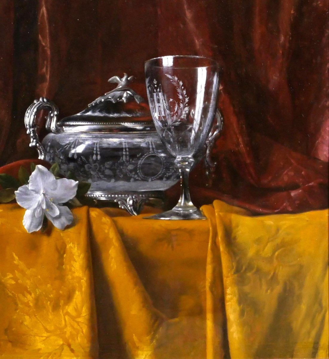 Léon Legat 1829-1892 Flower And Crystals, Painting, Salon 1875 Still Life Azalea Crystal-photo-3