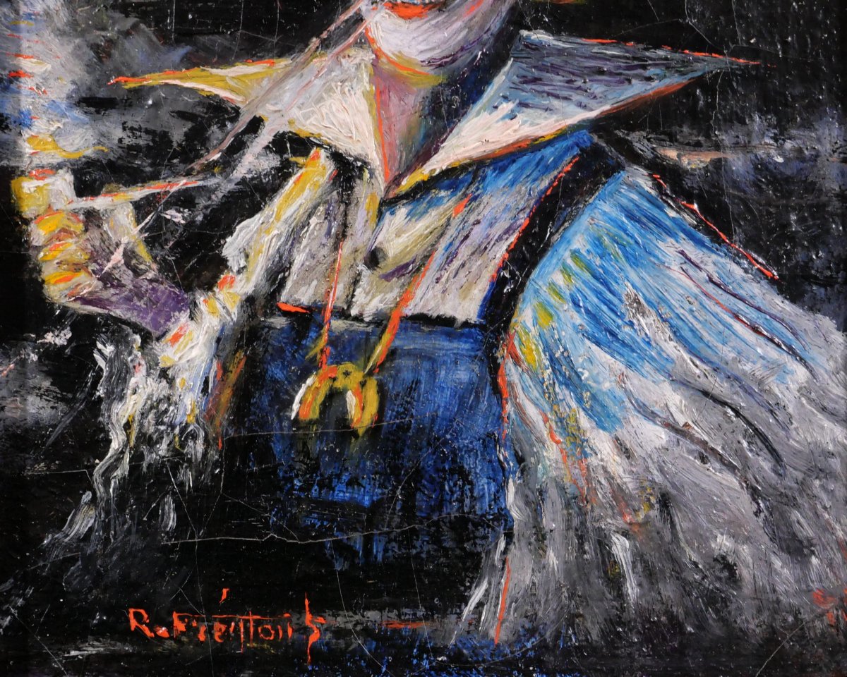 French School, Circa 1900. A Philosopher, Painting, Caricature, Humor, Clown, Portrait Of A Smoking Man-photo-4