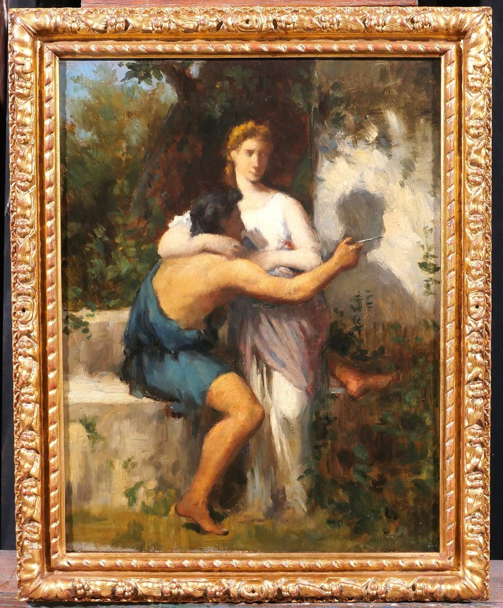 Jean DIFFRE 1864-1921 L'invention du dessin, tableau, vers 1880-85 Toulouse homme femme-photo-2