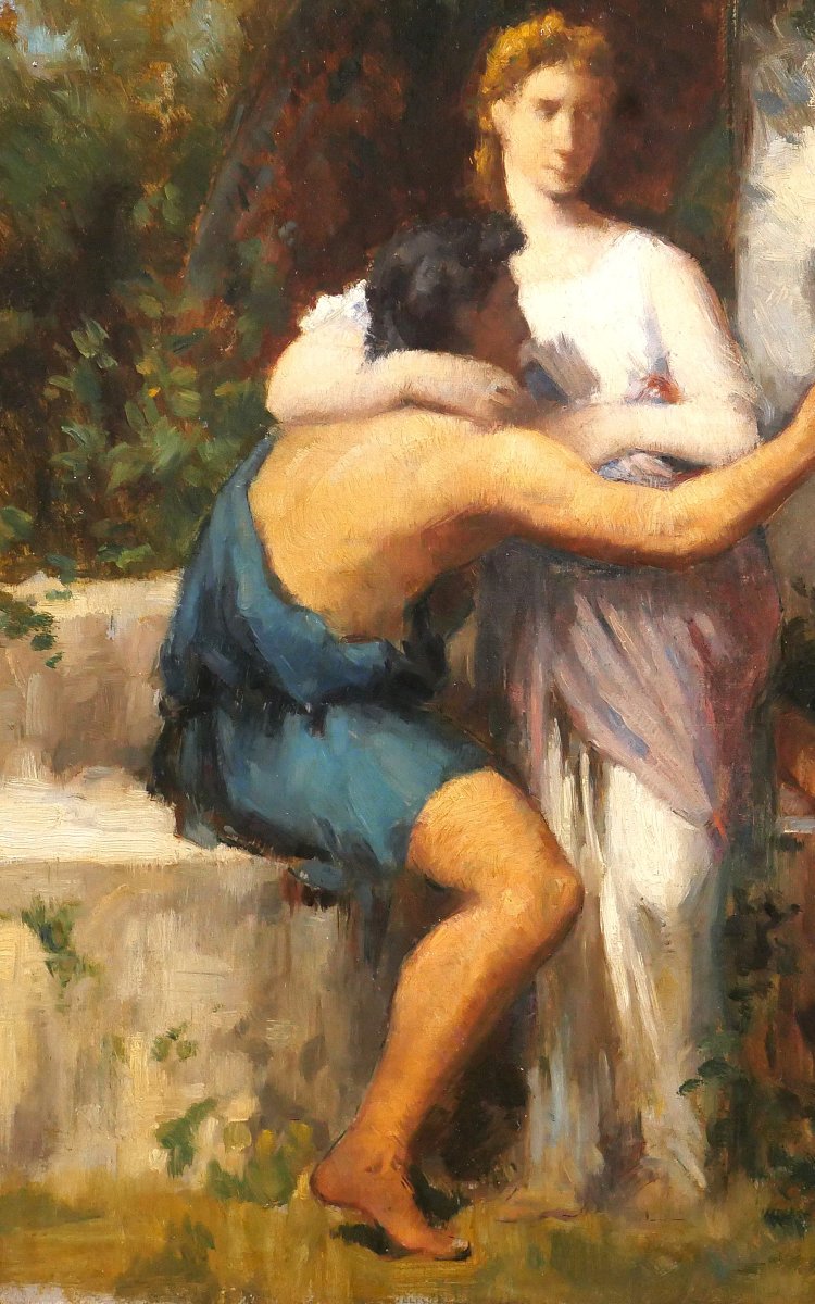 Jean DIFFRE 1864-1921 L'invention du dessin, tableau, vers 1880-85 Toulouse homme femme-photo-4