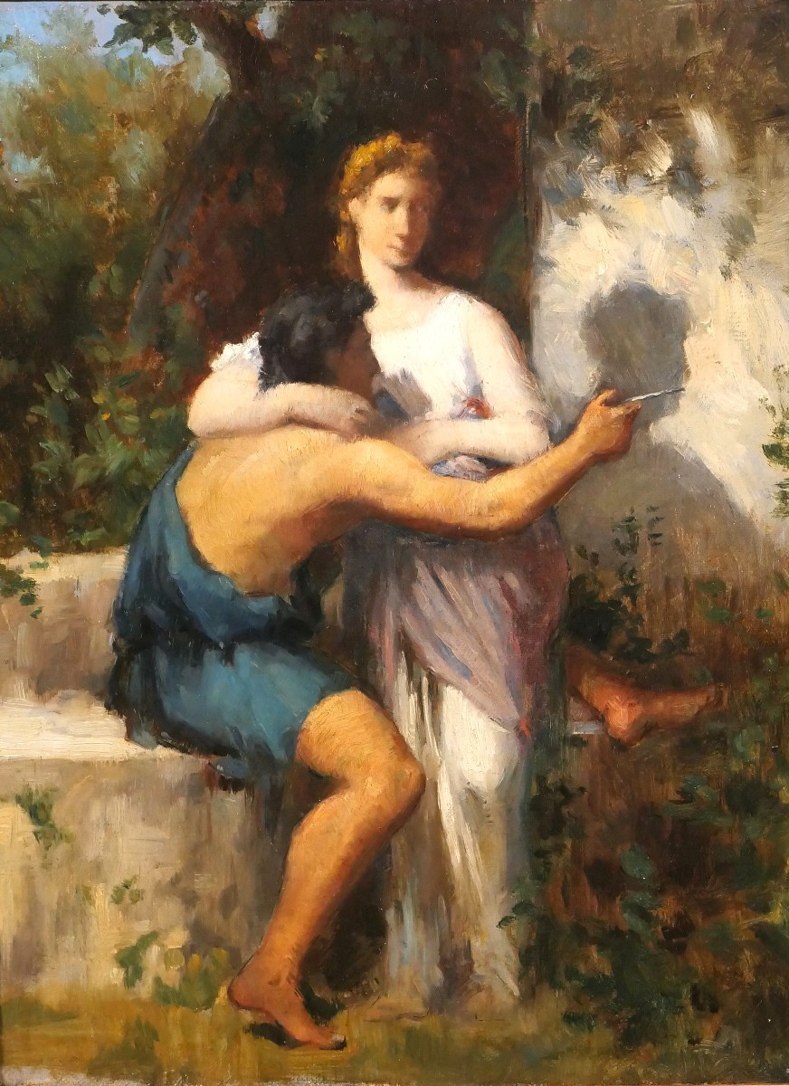 Jean DIFFRE 1864-1921 L'invention du dessin, tableau, vers 1880-85 Toulouse homme femme