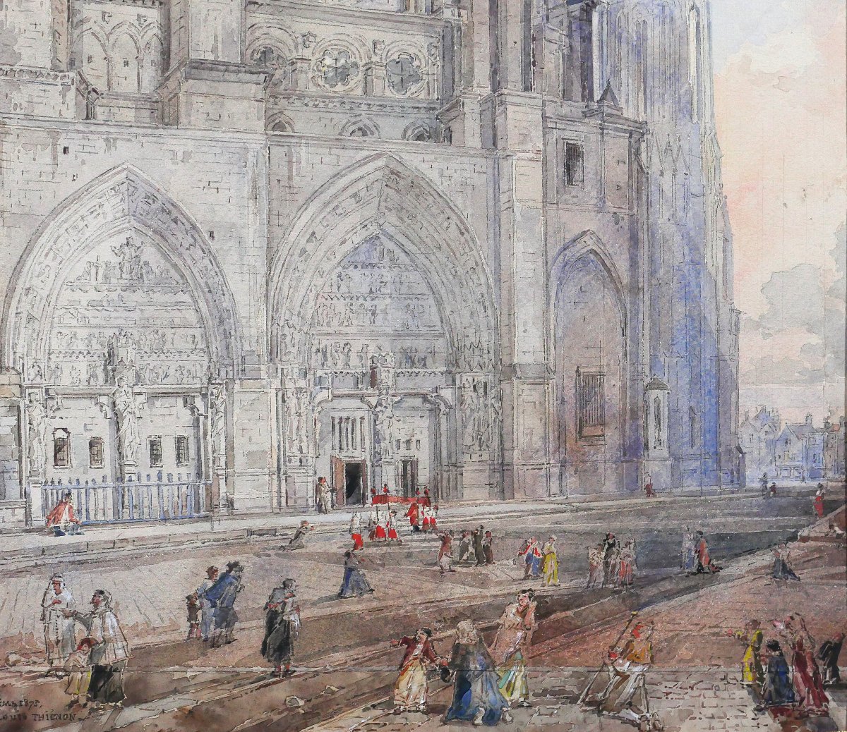 Louis-Désiré Thiénon 1812-1889 Reims, la cathédrale, paysage, dessin, 1875 tableau romantisme-photo-4