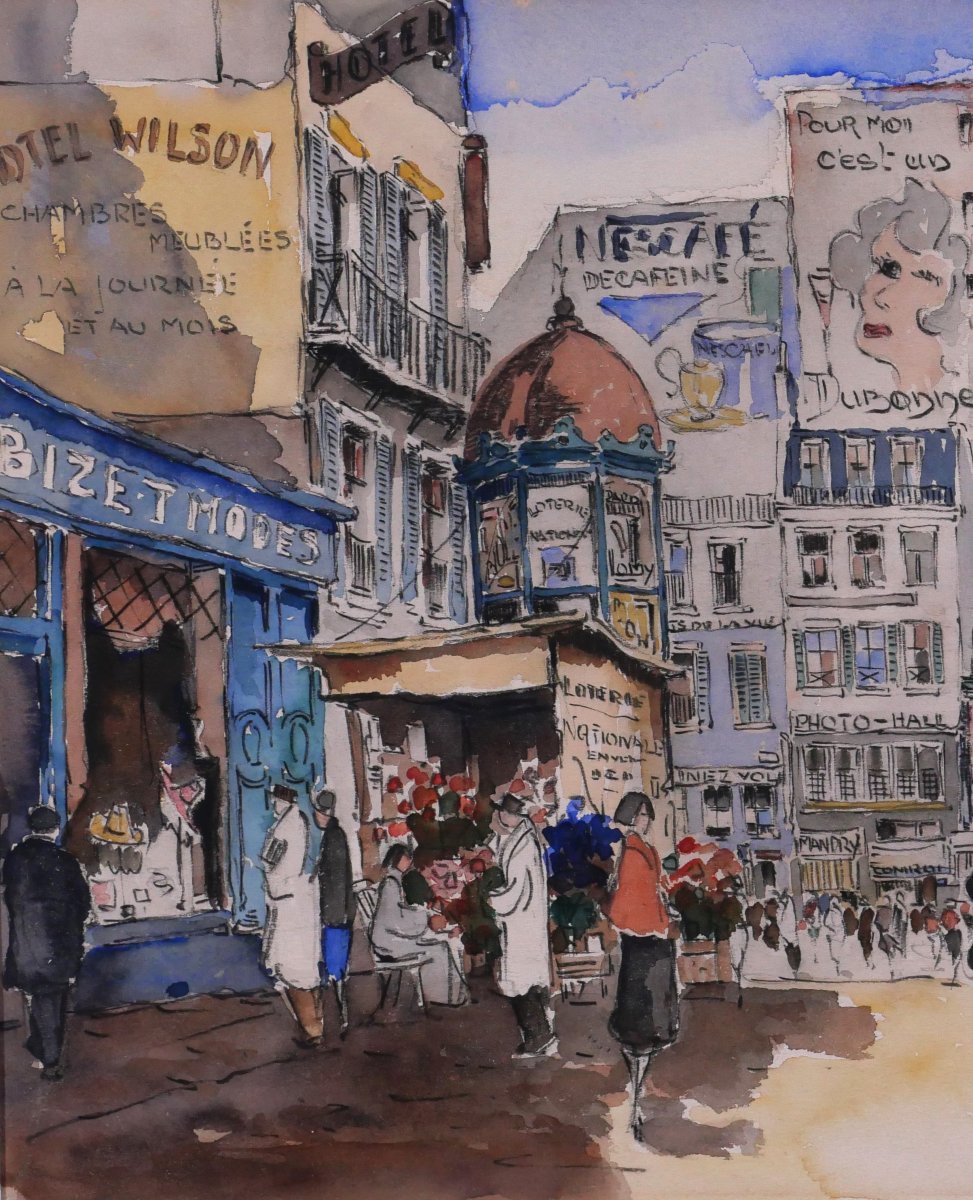 Hans MOLENAAR 1914-1989 Paris, le boulevard Rochechouart, vers 1940, dessin paysage tableau-photo-3