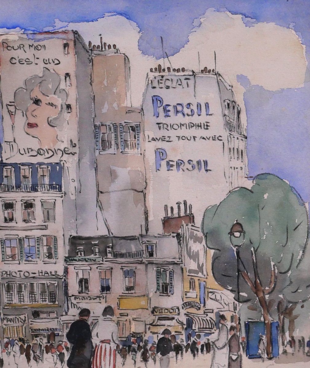 Hans MOLENAAR 1914-1989 Paris, le boulevard Rochechouart, vers 1940, dessin paysage tableau-photo-2