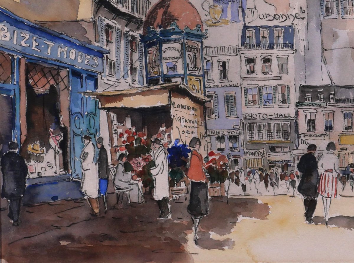 Hans MOLENAAR 1914-1989 Paris, le boulevard Rochechouart, vers 1940, dessin paysage tableau-photo-4