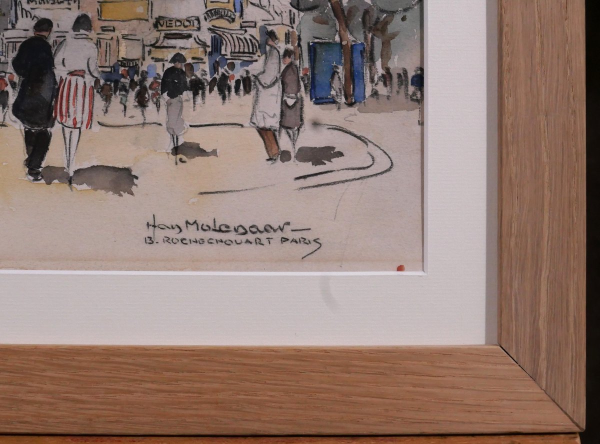 Hans MOLENAAR 1914-1989 Paris, le boulevard Rochechouart, vers 1940, dessin paysage tableau-photo-5