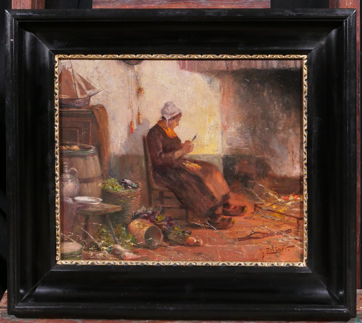 Philipp Zeltner 1865-1946 Woman In The Kitchen, Painting, Circa 1900 Netherlands Impressionism-photo-2