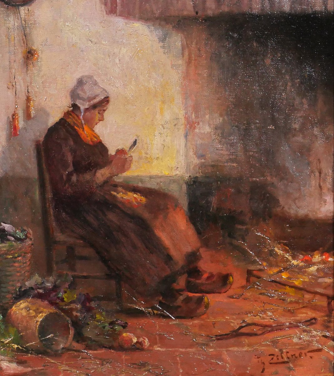 Philipp Zeltner 1865-1946 Woman In The Kitchen, Painting, Circa 1900 Netherlands Impressionism-photo-4