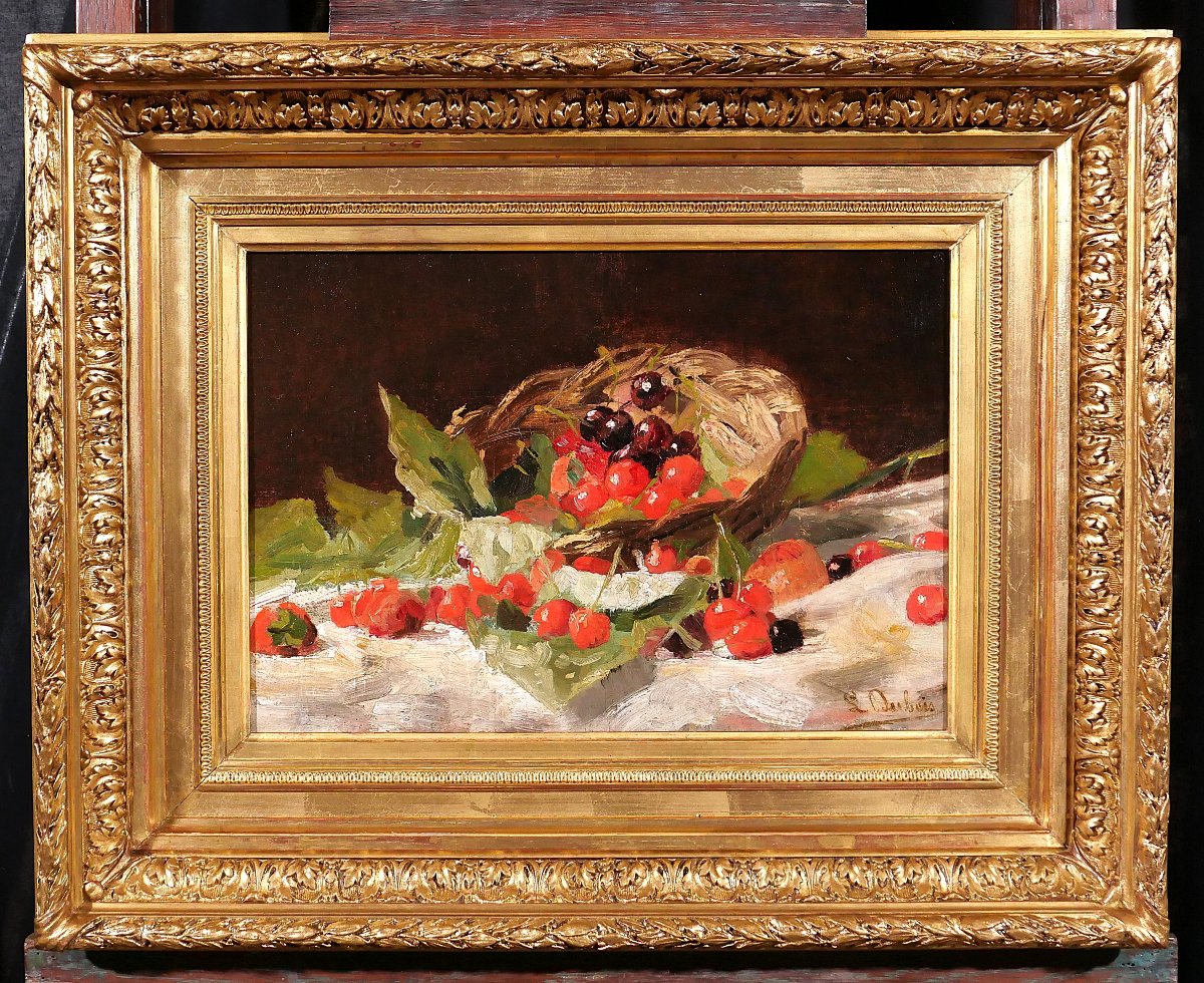 Louis Dubois 1830-1880 Still Life With Cherries, Painting, Circa 1870, Formerly In The Hulin De Loo Collection-photo-2