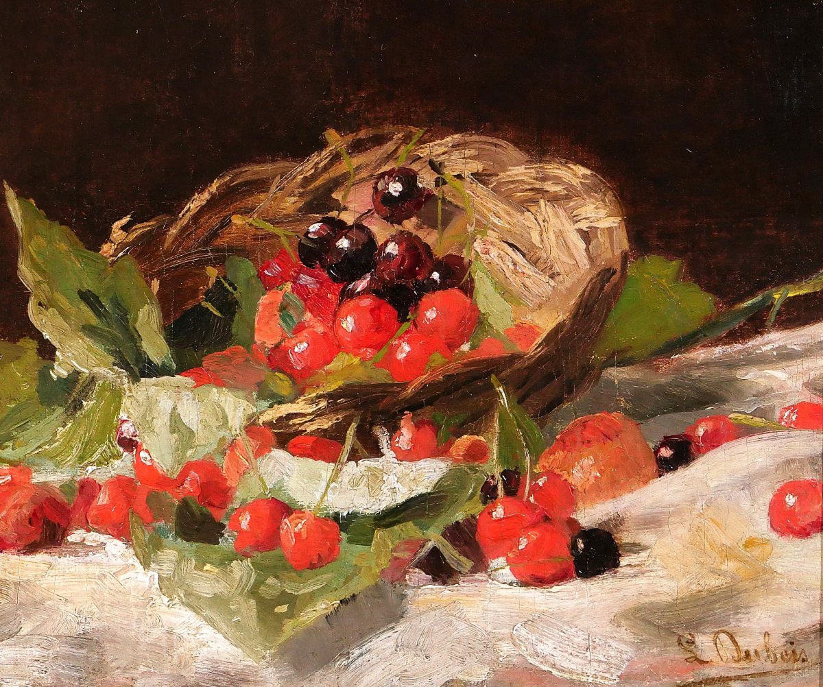 Louis Dubois 1830-1880 Still Life With Cherries, Painting, Circa 1870, Formerly In The Hulin De Loo Collection-photo-4
