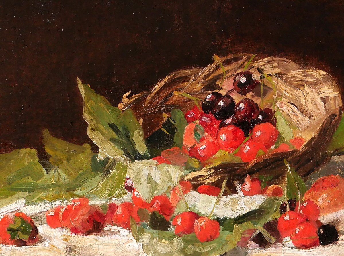Louis Dubois 1830-1880 Still Life With Cherries, Painting, Circa 1870, Formerly In The Hulin De Loo Collection-photo-1