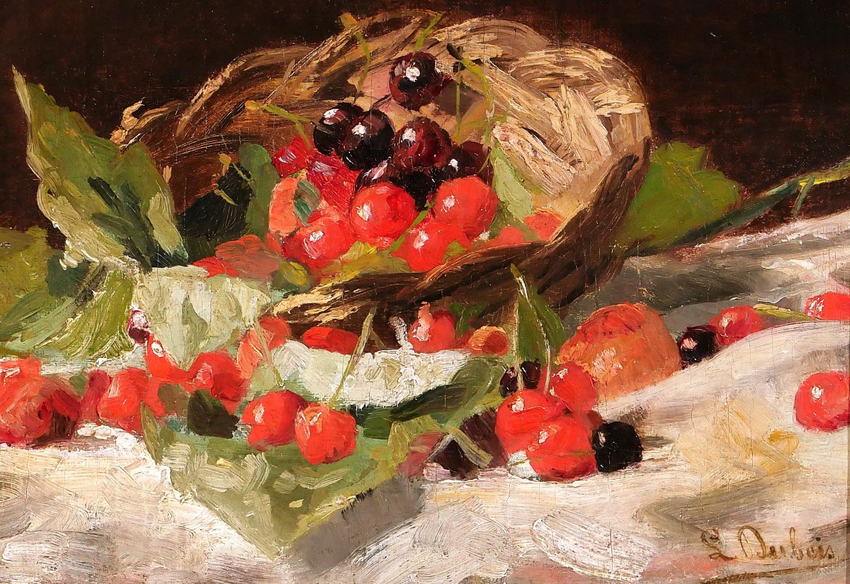Louis Dubois 1830-1880 Still Life With Cherries, Painting, Circa 1870, Formerly In The Hulin De Loo Collection-photo-3
