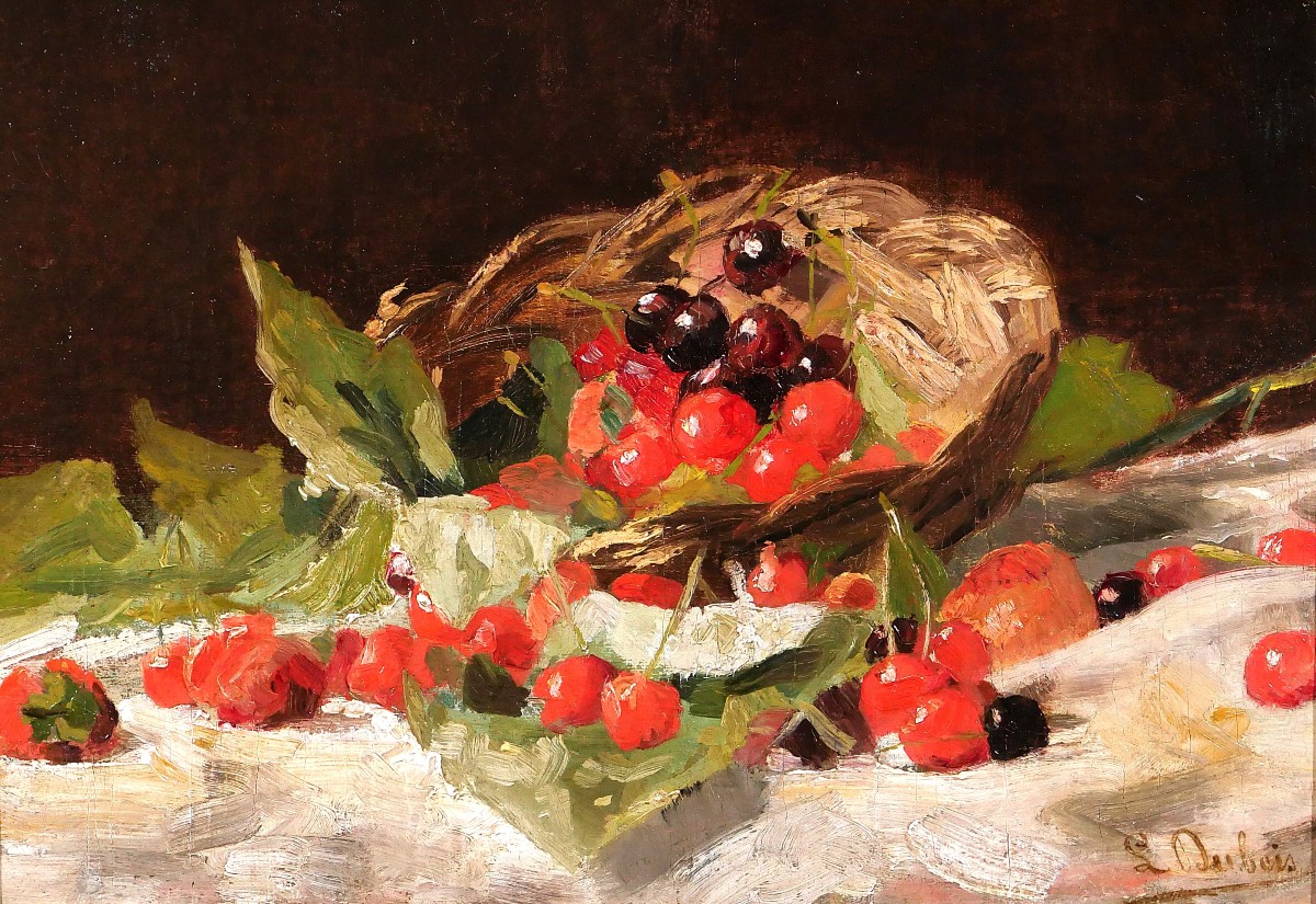 Louis Dubois 1830-1880 Still Life With Cherries, Painting, Circa 1870, Formerly In The Hulin De Loo Collection