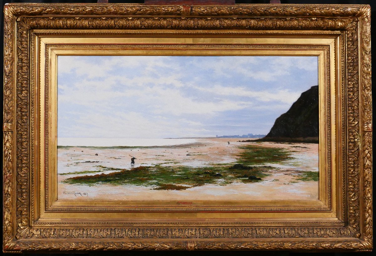 Olivier Cheron 1854-1935 Arromanches, Landscape, Morning Effect, Painting, Salon 1887, Normandy-photo-2