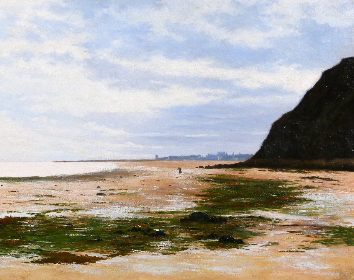 Olivier Cheron 1854-1935 Arromanches, Landscape, Morning Effect, Painting, Salon 1887, Normandy-photo-1