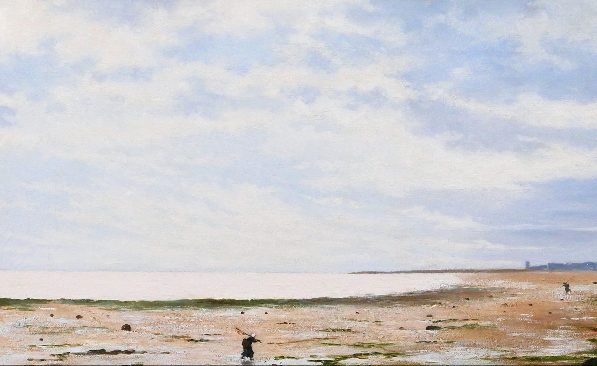 Olivier Cheron 1854-1935 Arromanches, Landscape, Morning Effect, Painting, Salon 1887, Normandy-photo-2