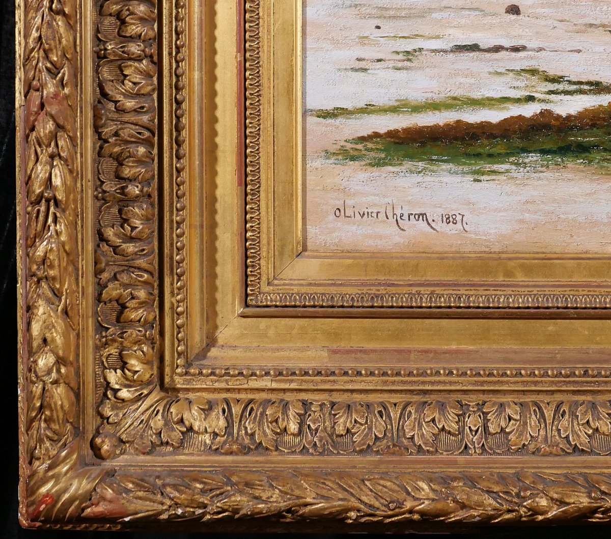 Olivier Cheron 1854-1935 Arromanches, Landscape, Morning Effect, Painting, Salon 1887, Normandy-photo-6