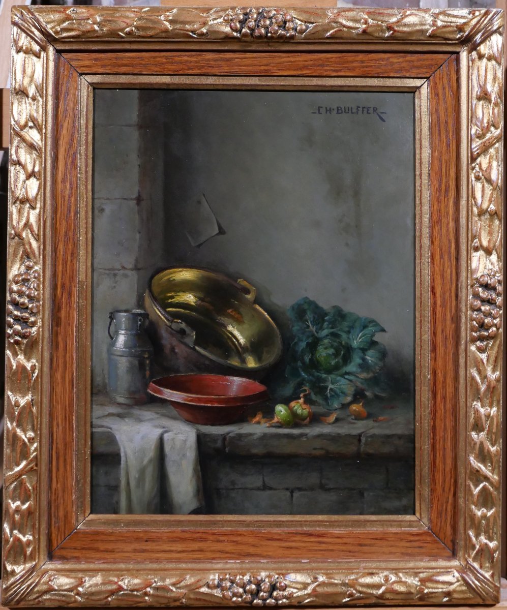 Charles Bulffer 1858-1934 Still Life With Vegetables, Painting, Circa 1900, Alsace Benner Henner-photo-2